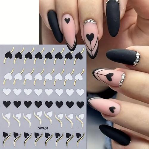 Coconoir Beauty - Nail Decal - Hearts - Black/White/Gold