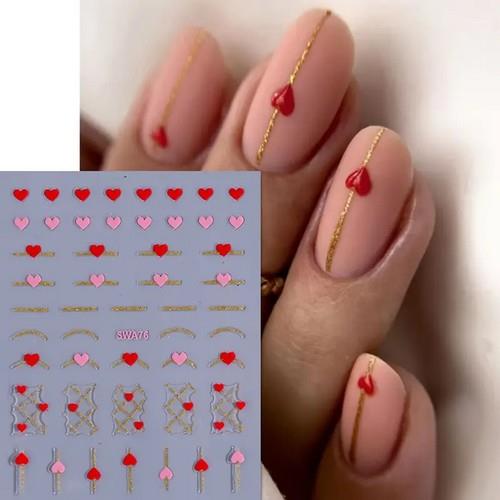 Coconoir Beauty - Nail Decal - Hearts - Pink/Red/Gold