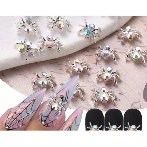Coconoir Beauty - Nail Charms - Silver Spider - AB Rhinestone - 10pk