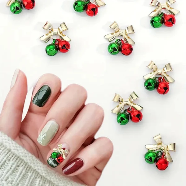 Coconoir Beauty - Nail Charms - Gold Bow, Red/Green Bell - 10Pk