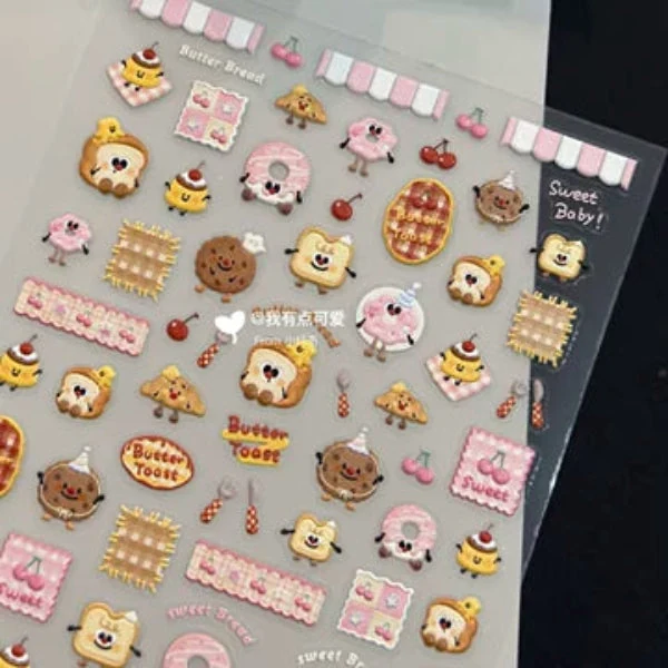 Coconoir Beauty - Nail Decal - Butter, Bread, Cake Cartoon - 1pc