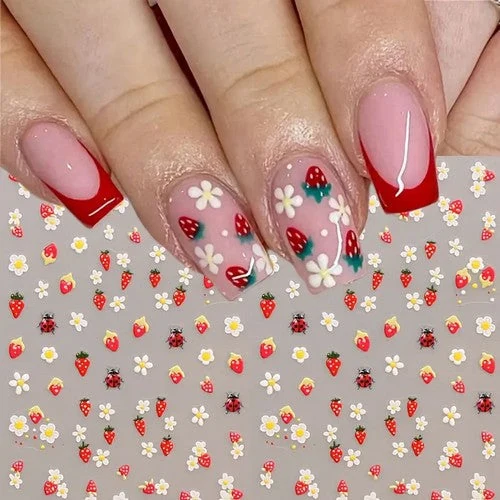 Coconoir Beauty - Nail Decal - 5D Strawberries & Ladybugs