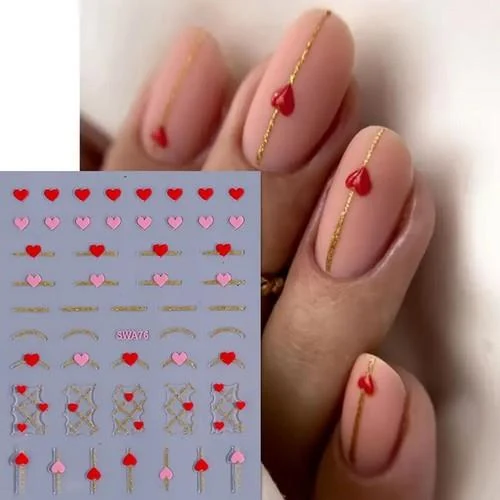 Coconoir Beauty - Nail Decal - Hearts - Pink/Red/Gold