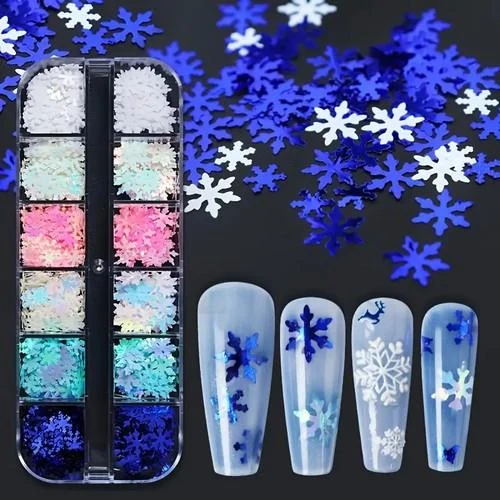 Coconoir Beauty - Nail Decal - Red/White/Pink/Blue Snowflakes - 12Pk