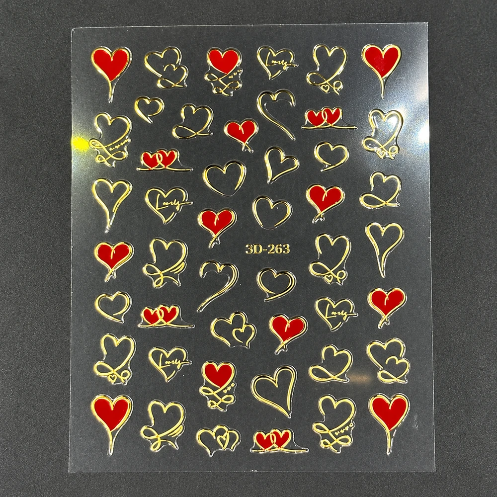 Coconoir Beauty - Nail Decal - 3D Swirl Hearts Red/Gold