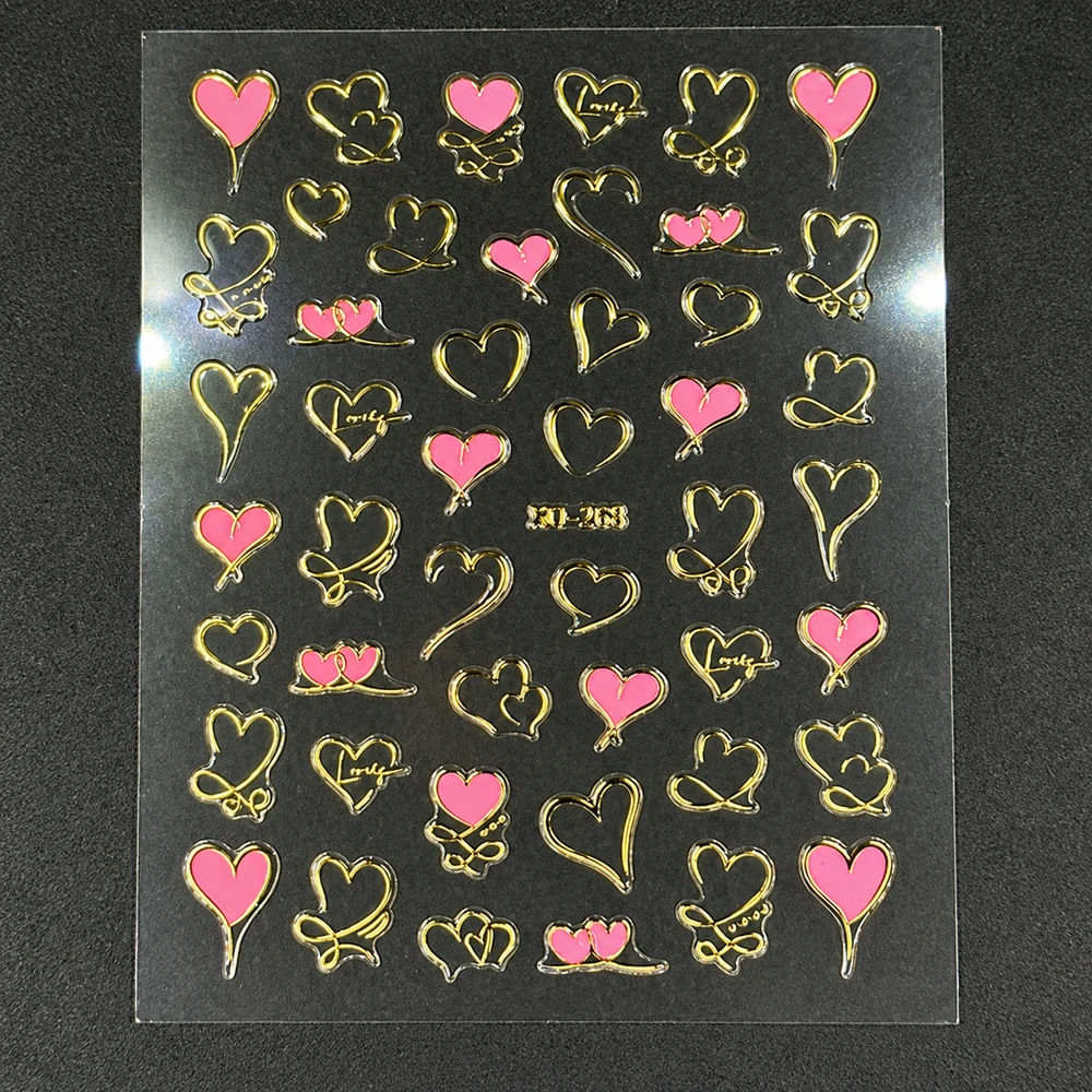 Coconoir Beauty - Nail Decal - 3D Swirl Hearts Pink/Gold